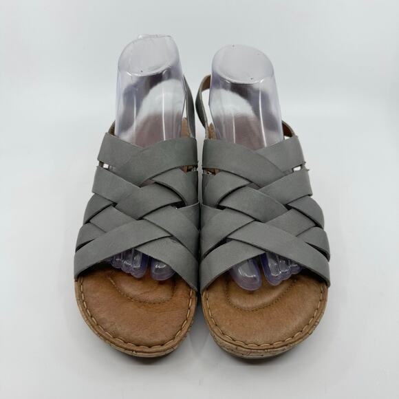 Born Laila Leather Ankle Slingback Wedge Sandals Blue Gray Womens Size US 10M - Picture 4 of 10